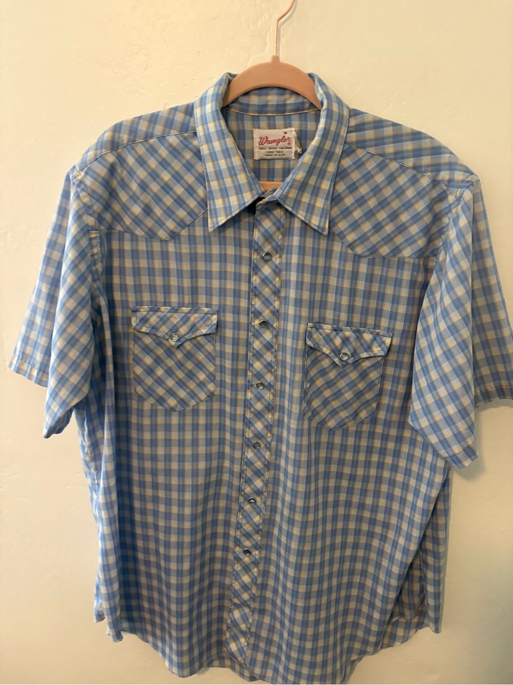 Wrangler Blue and White Checked Short-Sleeve Western Shirt